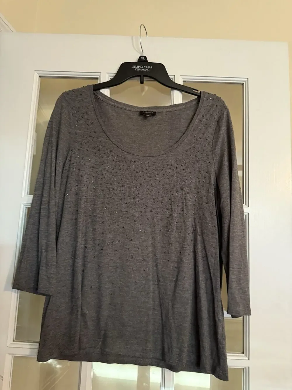 Talbots Women’s Grey Beaded 3/4 Sleeve Blouse Petites PETITE LARGE PL